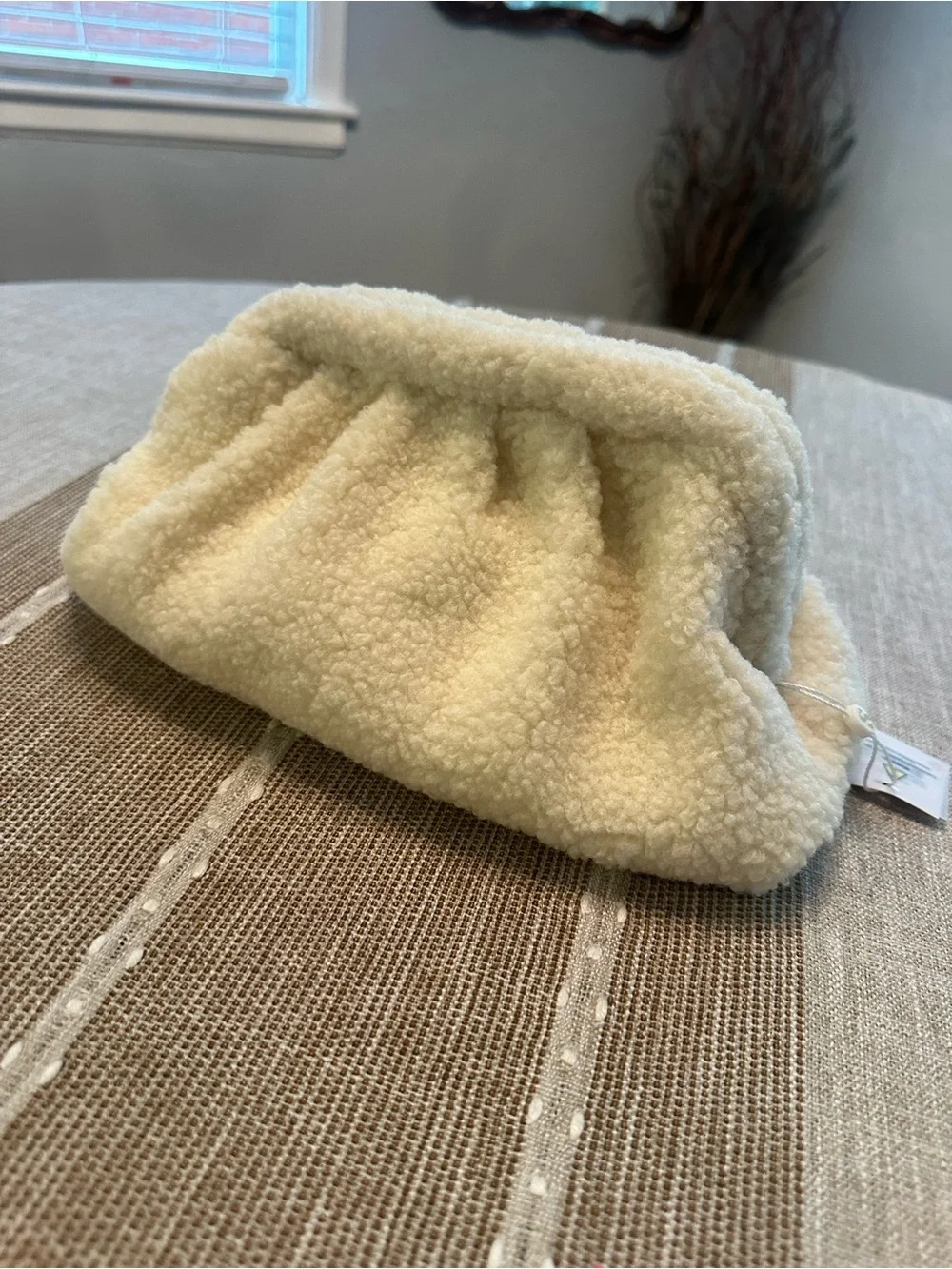 Shiraleah Sherpa clutch ivory white teddy fluffy cloud dumpling makeup pouch bag